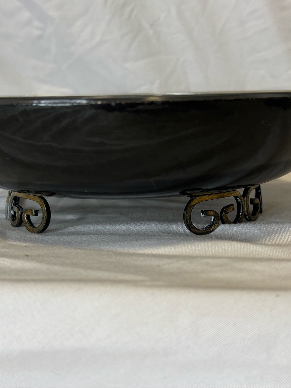 Keys Moire Glaze mid-century footed bowl, metal glass insert
